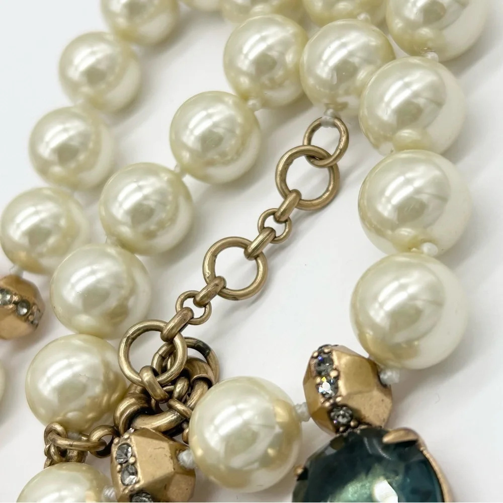 J. Crew Blue/Green Teardrop Gems and Jumbo Pearl Necklace - Picture 5 of 7